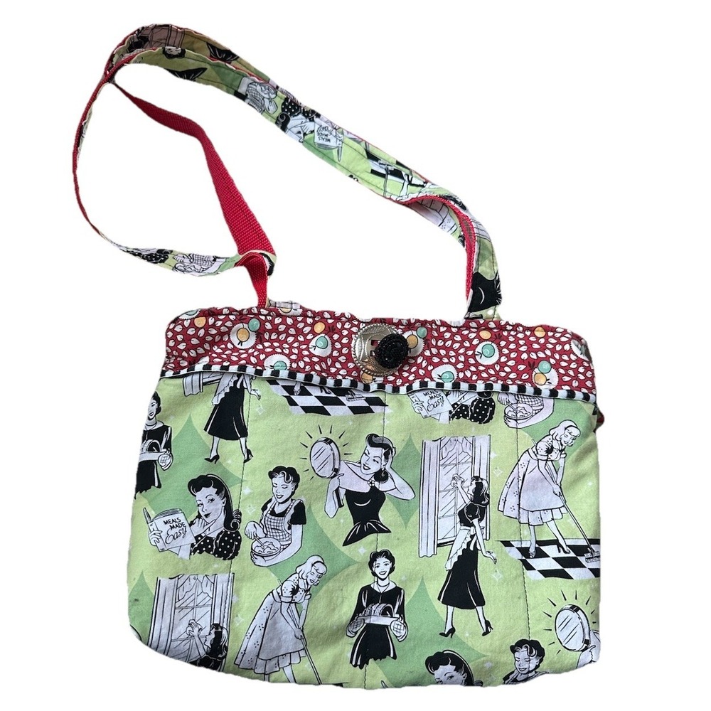 Handmade Retro 50s 60s Fashion Illustration Bag Women House‎ Cleaning Cooking